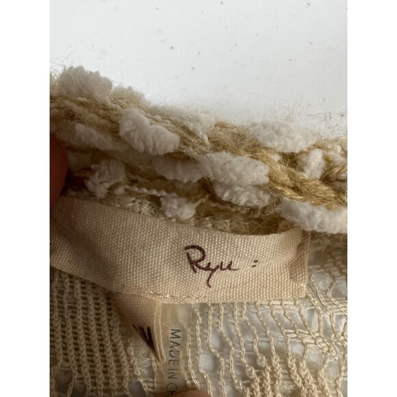 Ryu Women's Tan White Popcorn Long Open Cardigan With Tie Size S / M - Picture 4 of 10